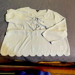 Baby blue scalloped edge blouse 100% polyester lightweight feel three qtr sleeve